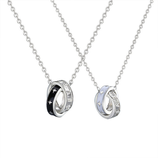 Interlocking Double Rings Forever Couple Necklaces Set