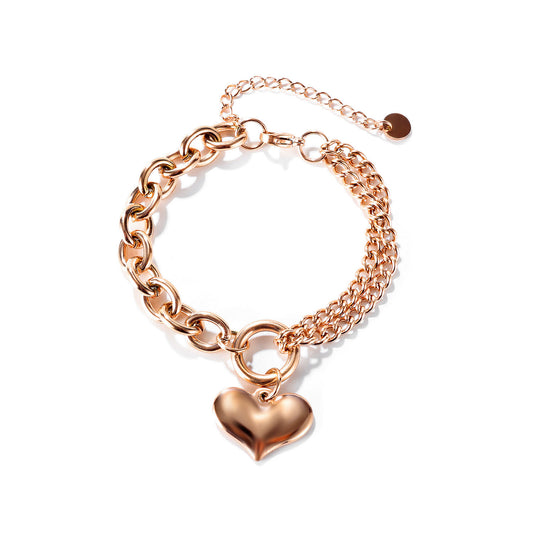 Heart Charm Oval Chain Bracelet