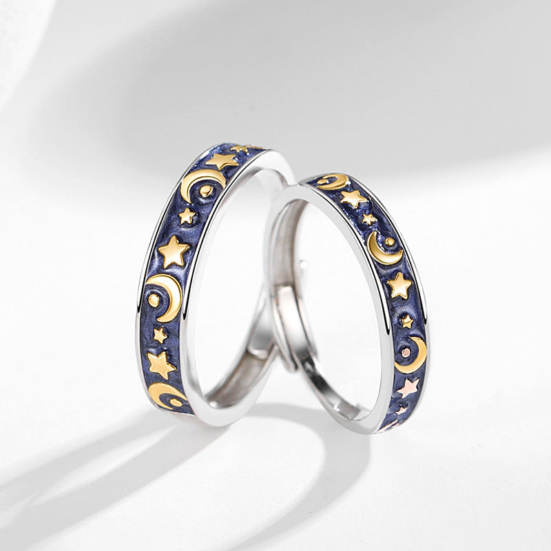 Engravable Matching Moon Wedding Rings Set