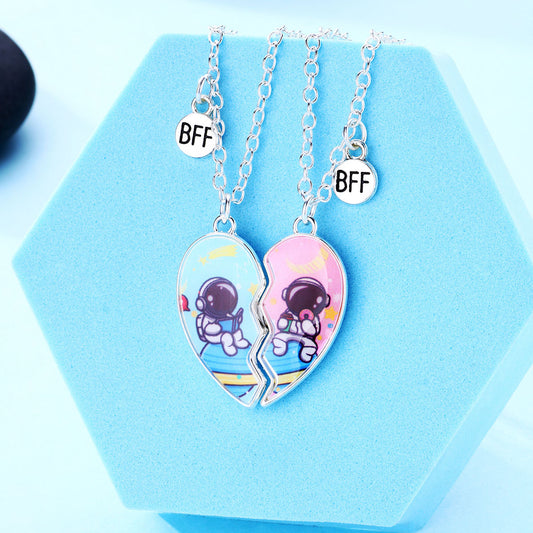 Magnetic Half Hearts Spaceman Bff Necklaces Set Loforay.com