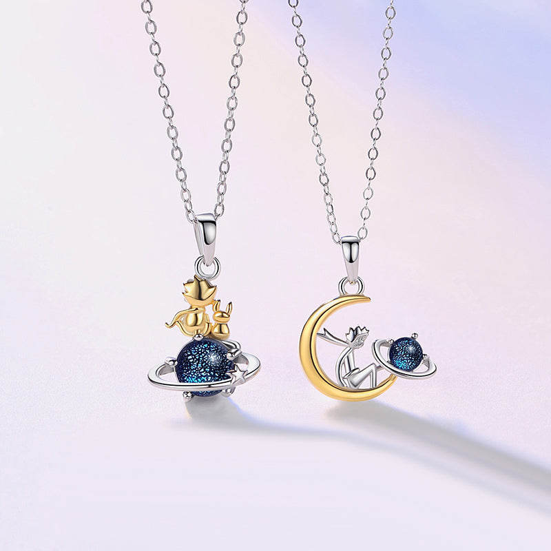 Matching Spaceman Couple Necklaces Set