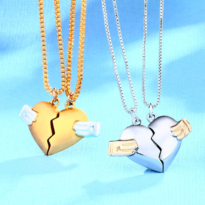 Custom Engraved Matching Hearts Couple Necklaces