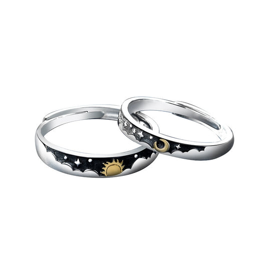 Engraved Sun and Moon Wedding Rings for Couples