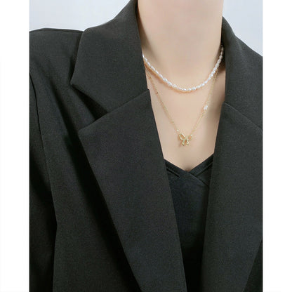 Layered Double Chain Pearl Necklace