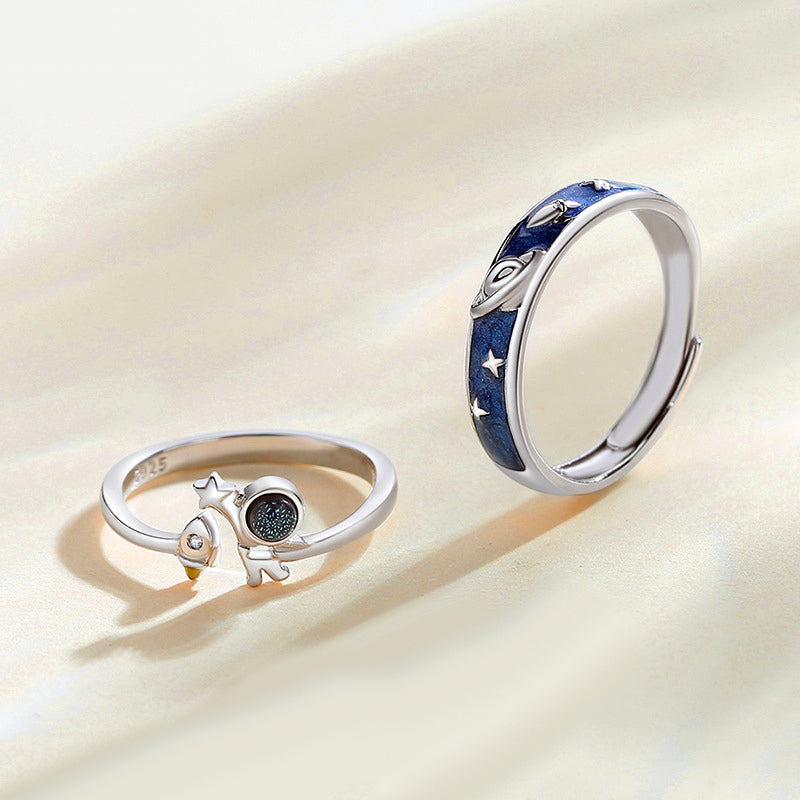 Engravable Spaceman Matching Rings Set for Couples