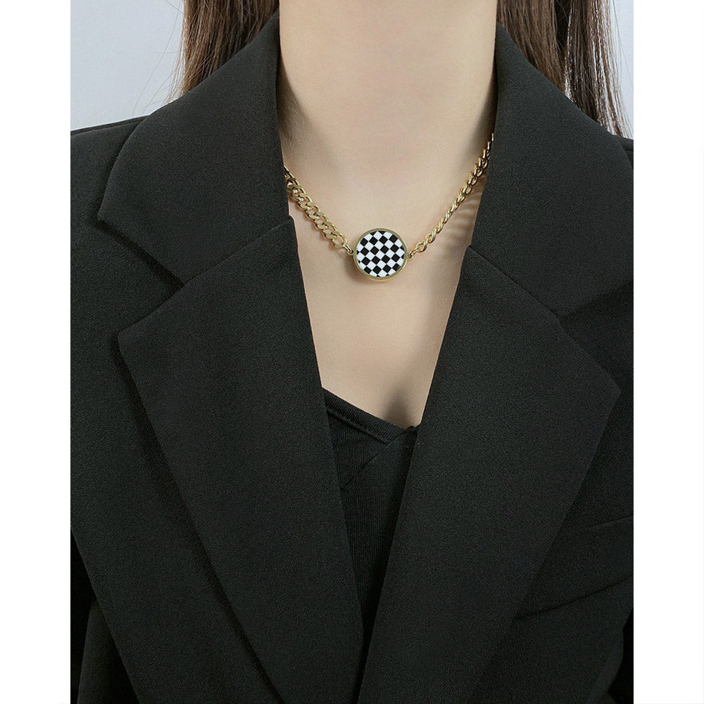 Checkerboard Chunky Cuban Chain Necklace