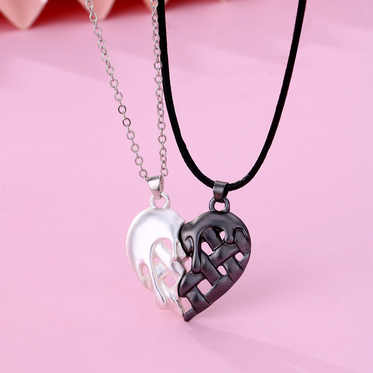 Engravable Half Hearts Couple Necklaces Set