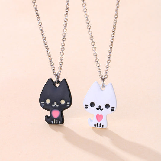 Custom Engraved Cats Necklaces Set for Couples