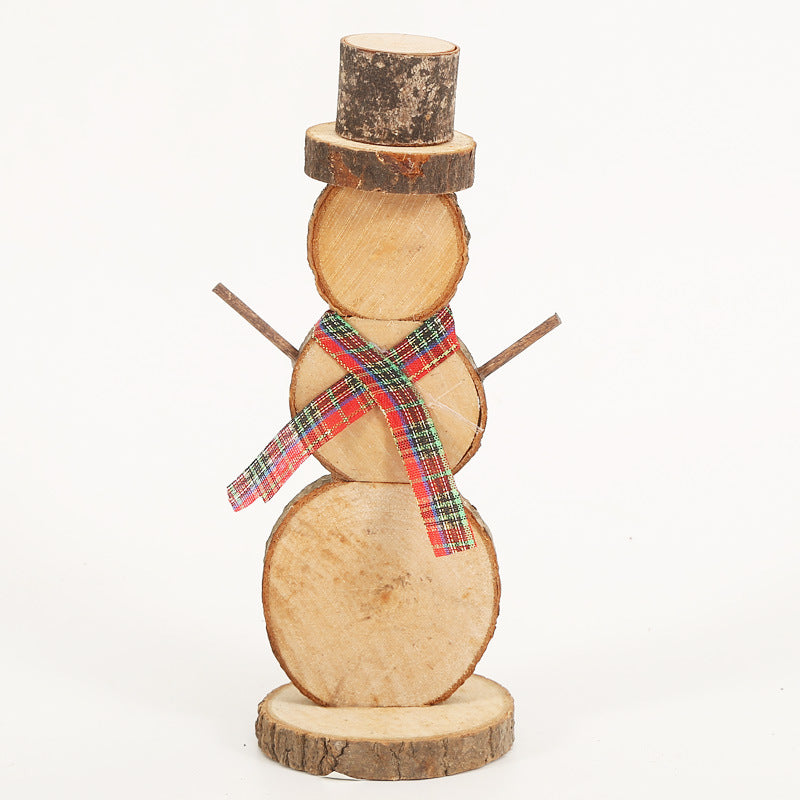 Wooden Snowman Christmas Decoration Ornament Set of 2