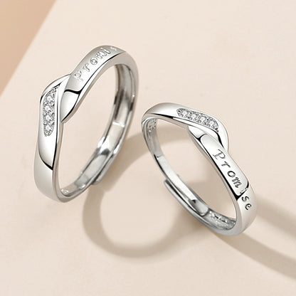Engravable Silver Promise Rings Set for Couples