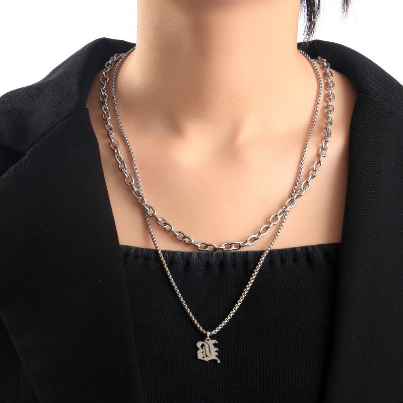 Old English Name Necklace Double Chain