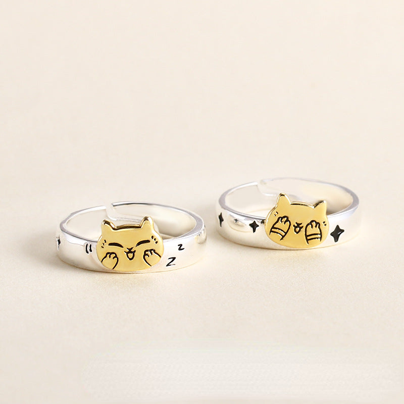 Custom Engraved Cute Cat Rings for friends