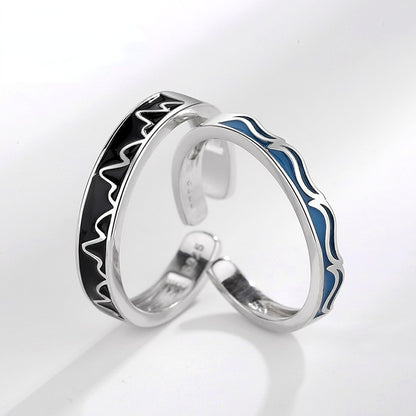 Engravable Ocean and Mountain Matching Pair Rings