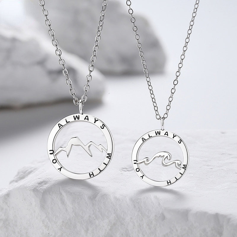 Ocean and Mountain Matching Necklaces for Couples