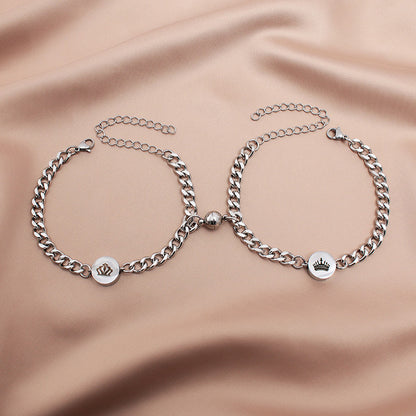 King Queen Crown Magnetic Bracelets Set